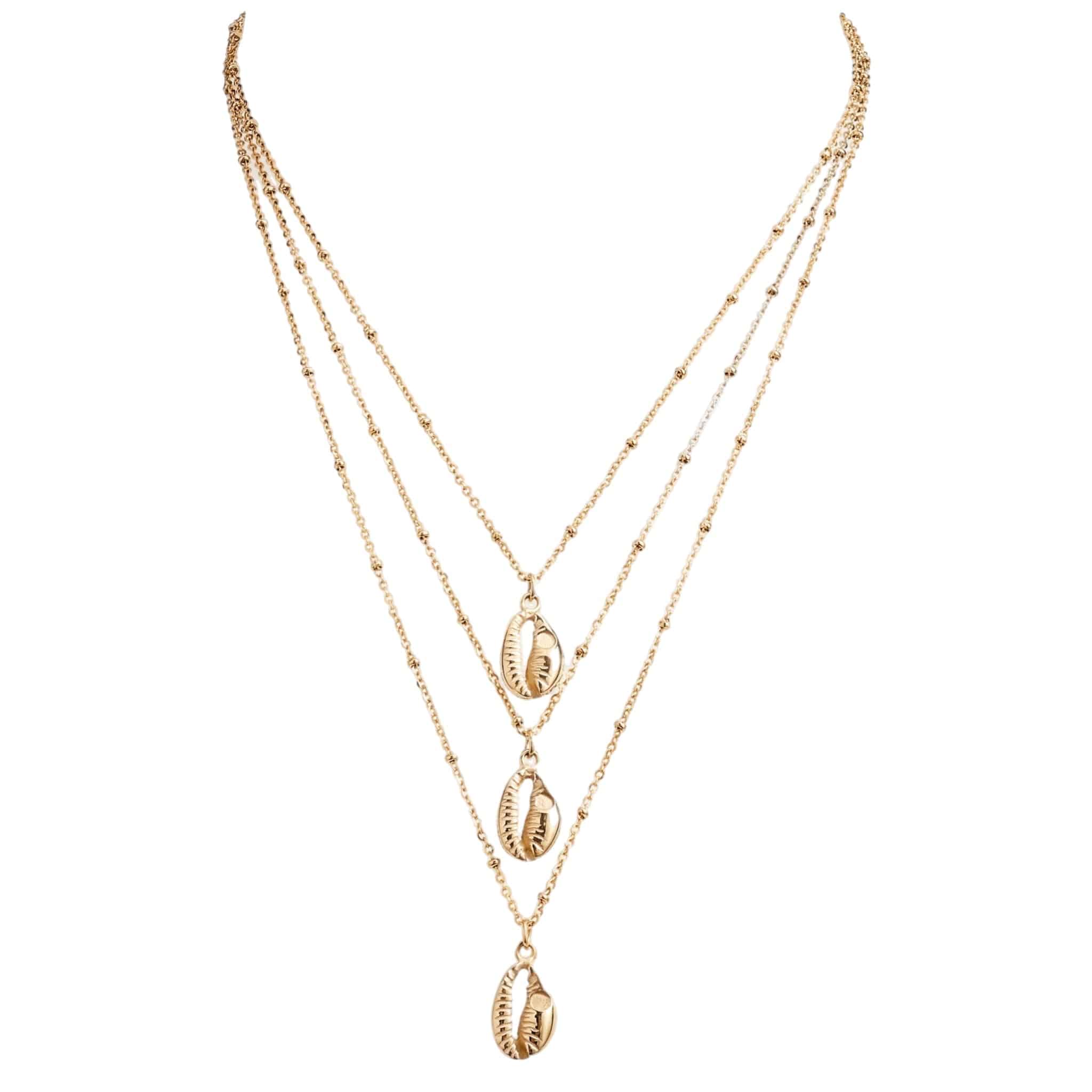 Triple Strand Shell Necklace | Gold-Tone Stainless Steel