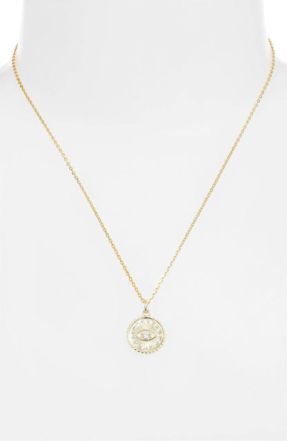 Evil Eye Coin Pendant Necklace | Stainless Steel &amp; CZ | More Colors Available