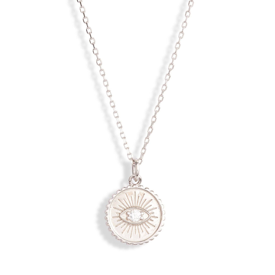 Evil Eye Coin Pendant Necklace | Stainless Steel &amp; CZ | More Colors Available