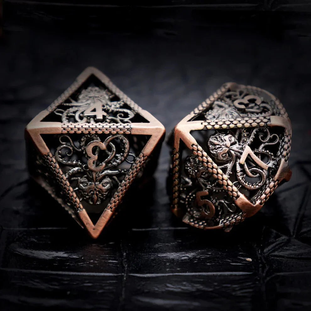 Kraken: Hollow Metal Dice Set - Copper Black Numbers - HartCentered