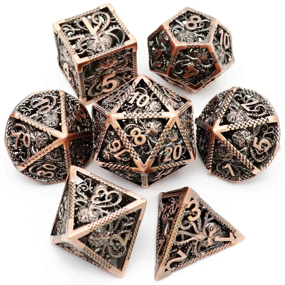 Kraken: Hollow Metal Dice Set - Copper Black Numbers - HartCentered