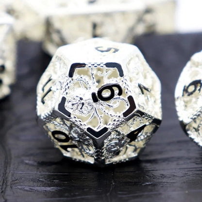 Kraken: Hollow Metal Dice Set, Silver Black Numbers - HartCentered