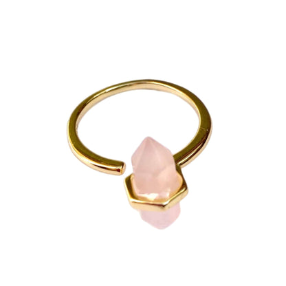 Rose Quartz Compass Ring | Gold-Plated Sterling Silver | Adjustable Size 7