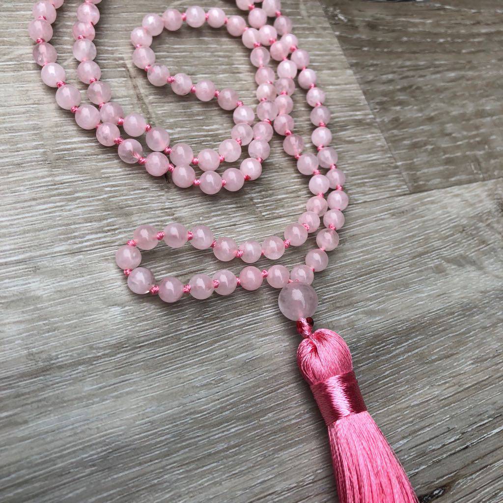 Rose Quartz Love Mala | Prayer Beads | Japa Mala Tassel Necklace