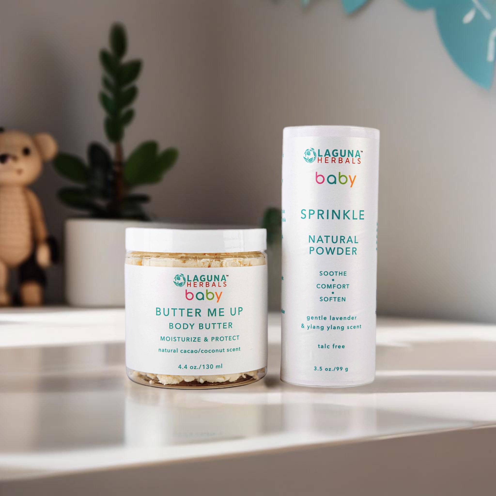 Organic Baby Moisturizer and Sprinkle Baby Powder Set