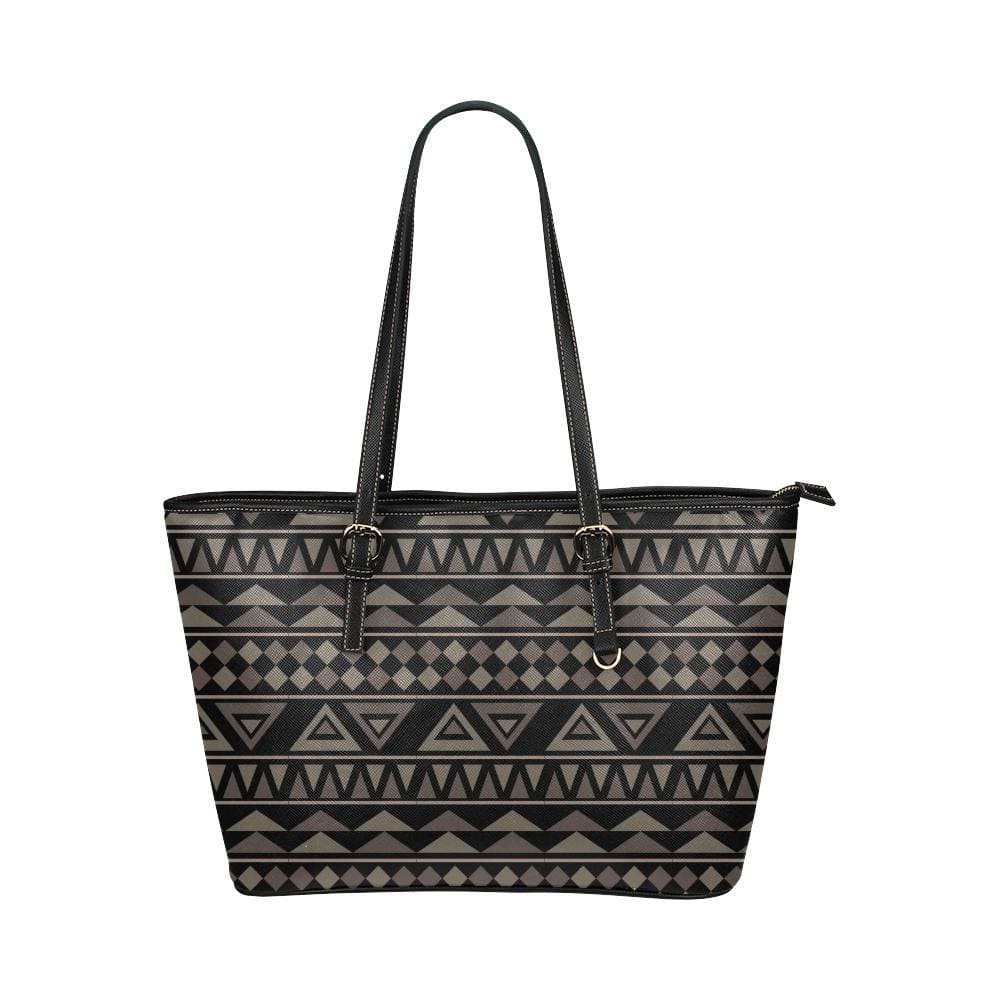 Large Leather Tote Shoulder Bag - Black Geometric Illustration-0