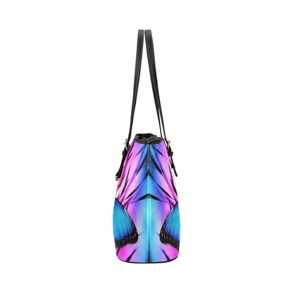 Large Leather Tote Shoulder Bag - Purple And Black Blue Butterfly Pattern Illustration-3