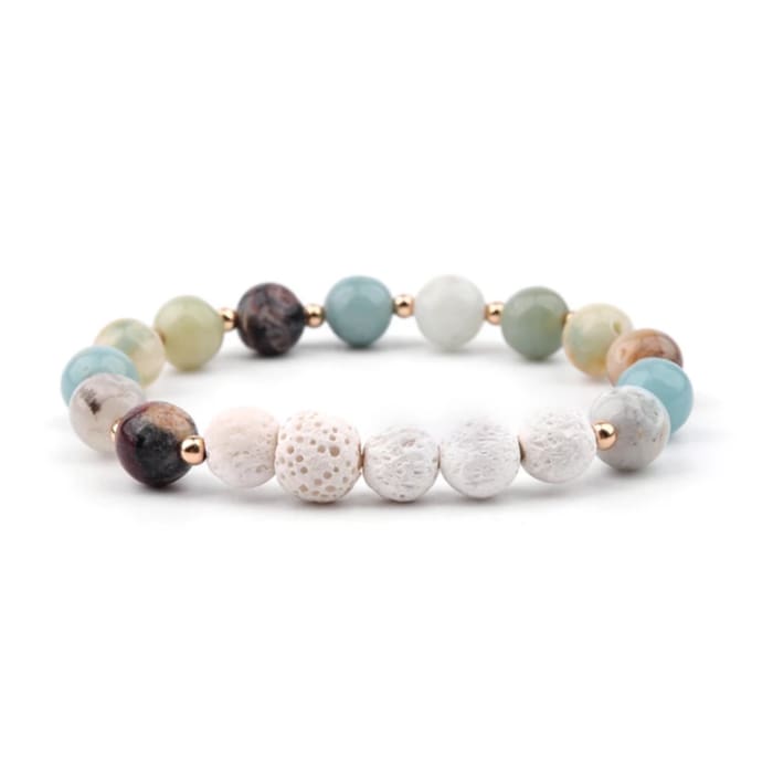 Lava Stone Essential Oil Bracelet - Amazonite and White 5-0