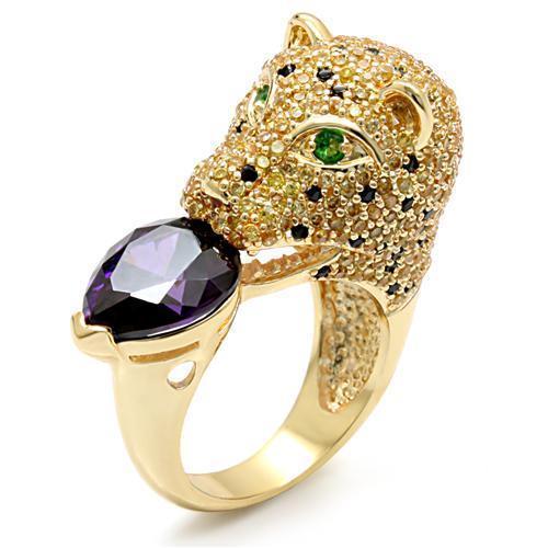 LO1499 - Imitation Gold Brass Ring with AAA Grade CZ  in Amethyst-0