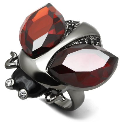 LO2601 - Ruthenium Brass Ring with AAA Grade CZ  in Garnet-0