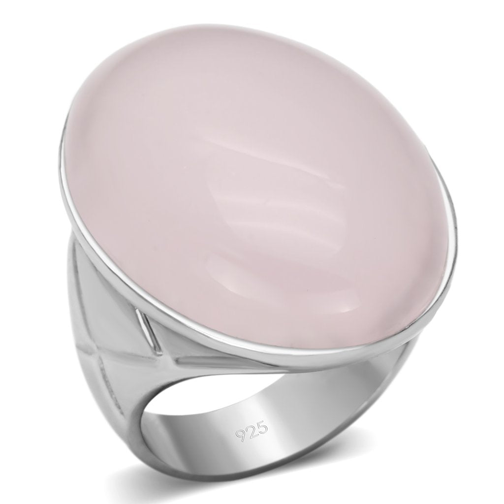 LOAS865 - Rhodium 925 Sterling Silver Ring with Precious Stone PINK CRYSTAL in Light Rose-0