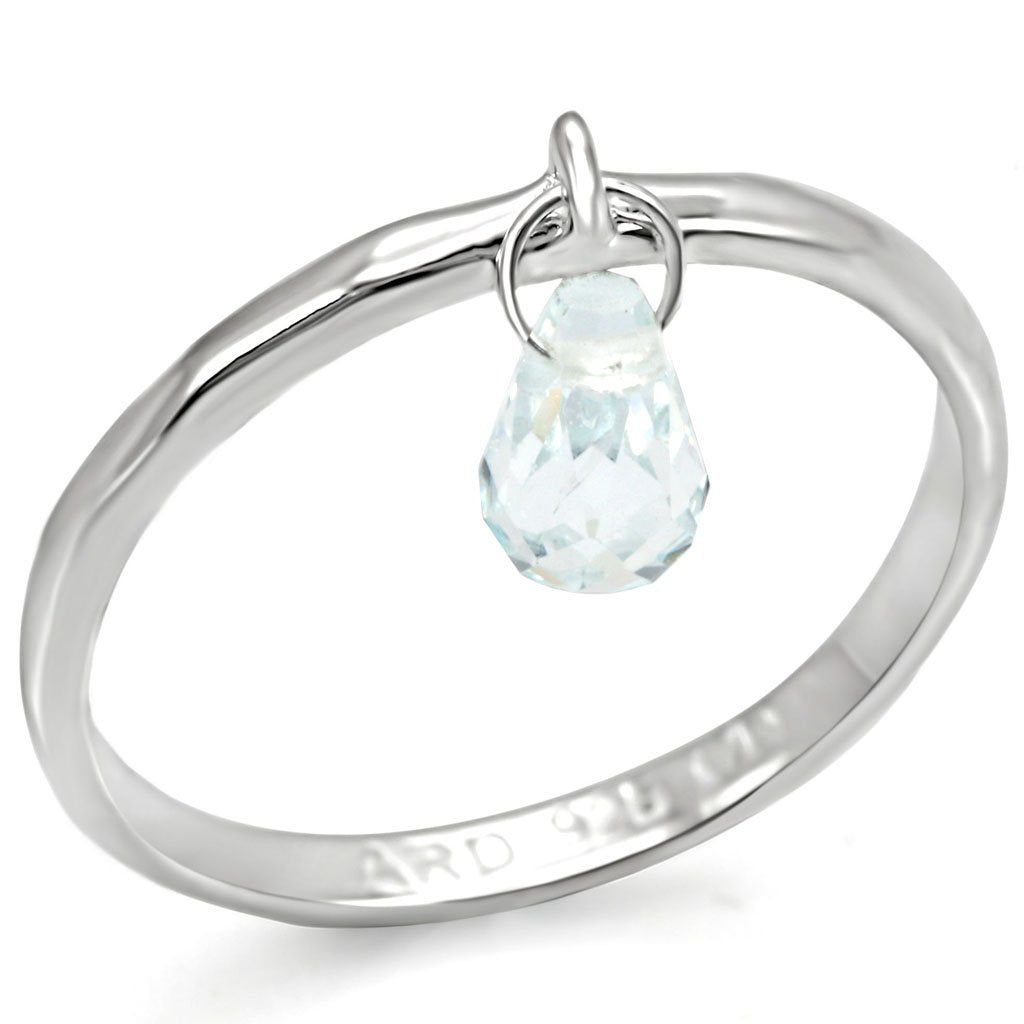 LOS318 - Silver 925 Sterling Silver Ring with Genuine Stone  in Aquamarine-0