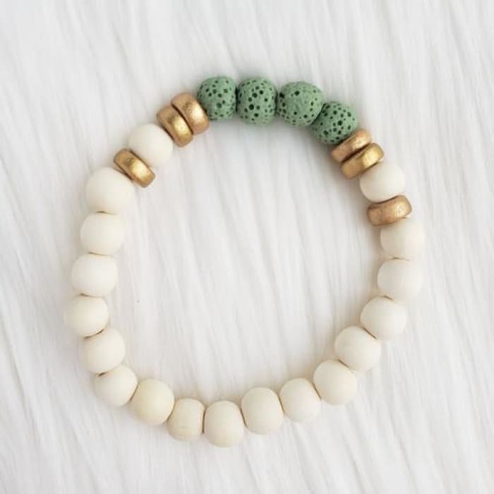 Mint Green &amp; White Lava Stone Bracelet-0