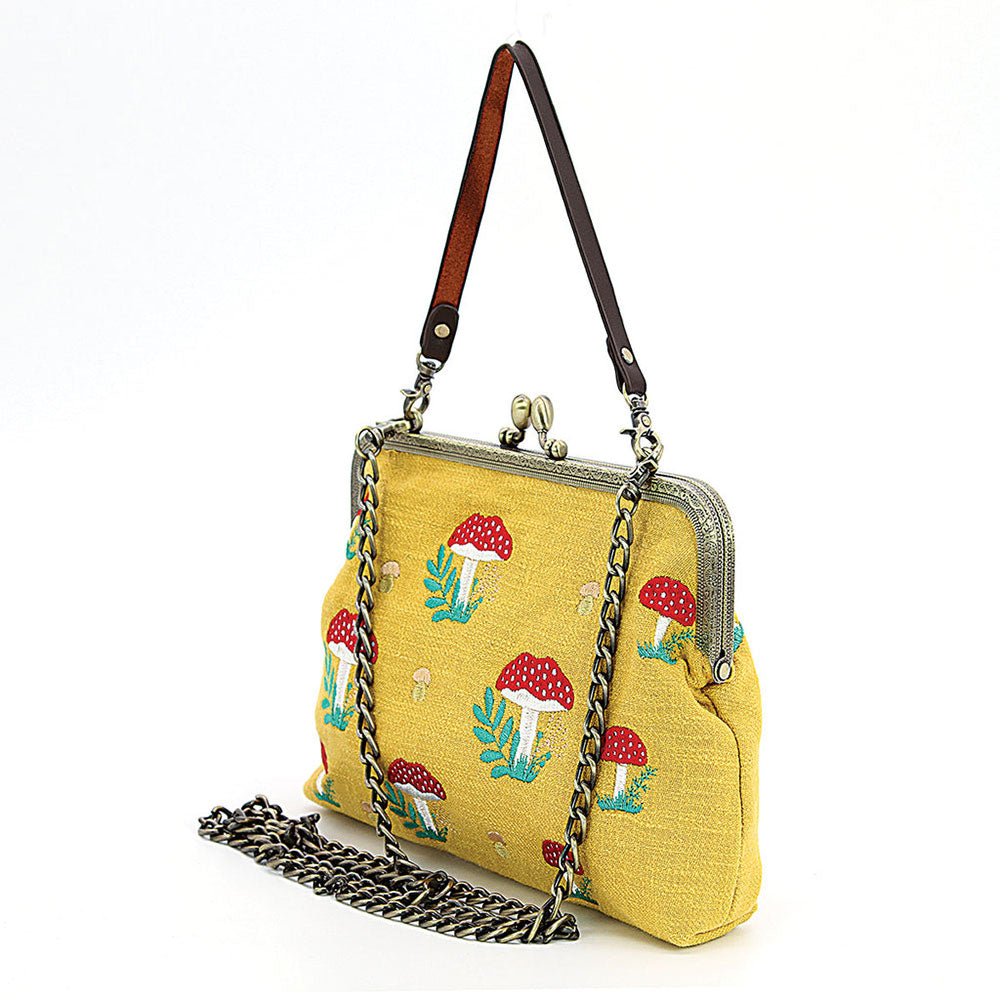 Mushrooms Vintage Kisslock Handbag: Yellow-2