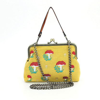 Mushrooms Vintage Kisslock Handbag: Yellow-0