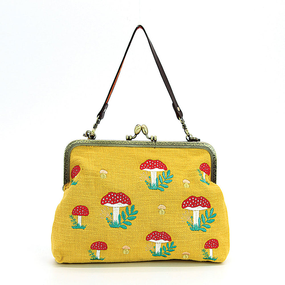 Mushrooms Vintage Kisslock Handbag: Yellow-1