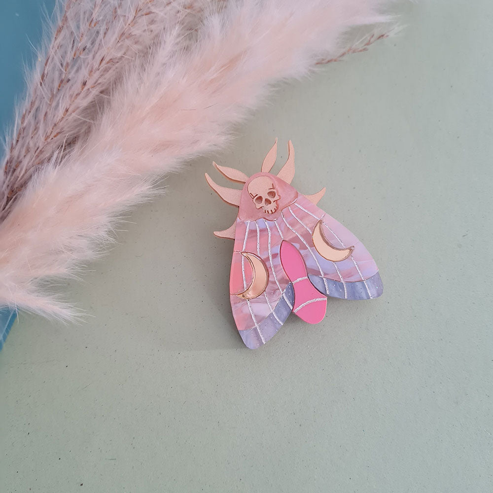 Mystic Moon Moth Brooch- Coral Sunset by Cherryloco Jewellery-2