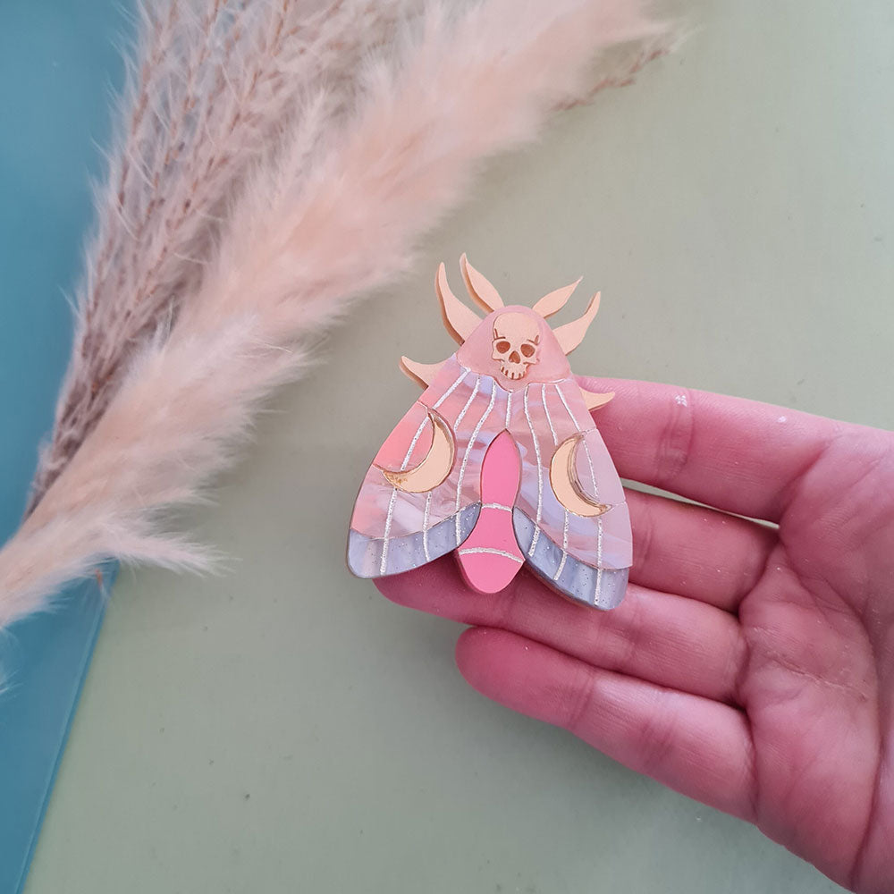 Mystic Moon Moth Brooch- Coral Sunset by Cherryloco Jewellery-3