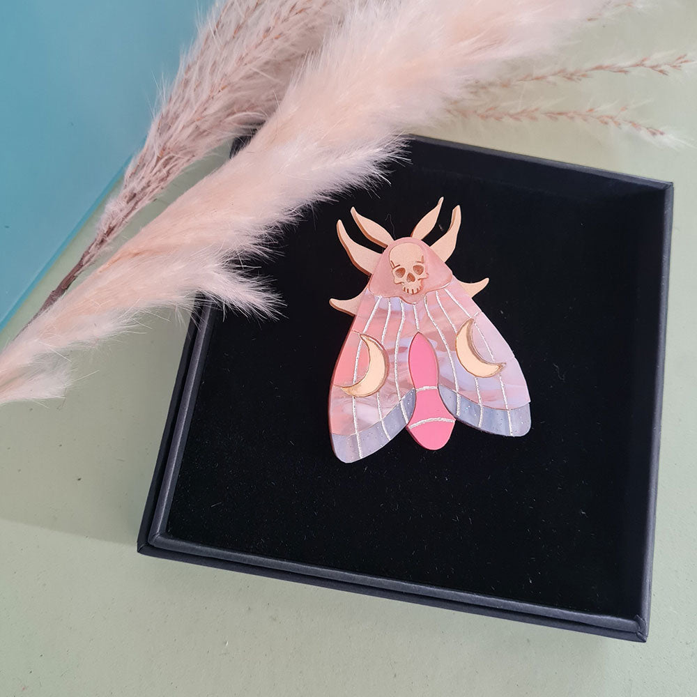 Mystic Moon Moth Brooch- Coral Sunset by Cherryloco Jewellery-1