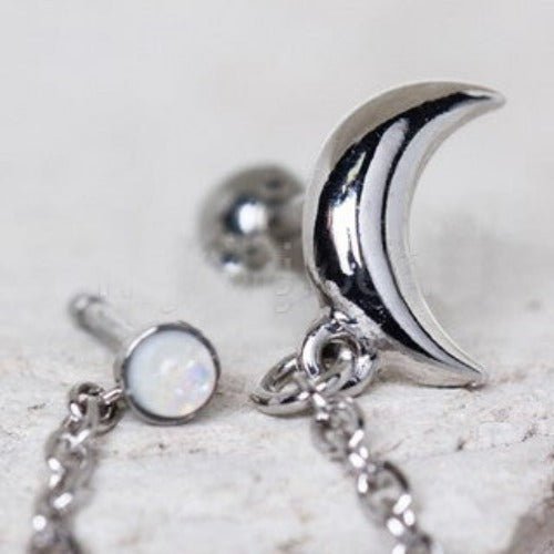 316L Stainless Steel Moon Chain Nose + Cartilage Earring-1