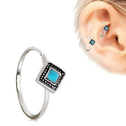 316L Stainless Steel Rhombus Cut Turquoise Cartilage Earring-0