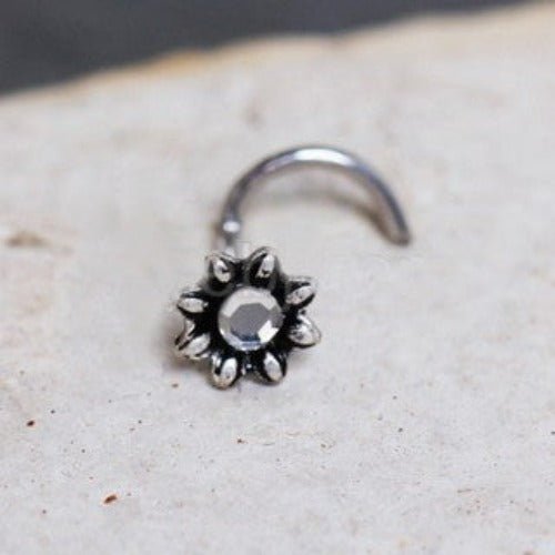 Jeweled Flower Nose Screw Ring-0