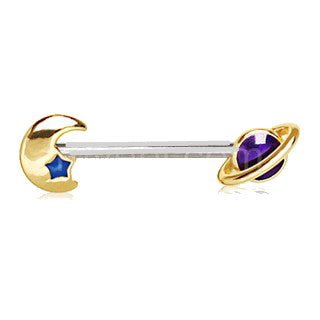 Gold Galaxy Planet &amp; Moon Nipple Bar-1