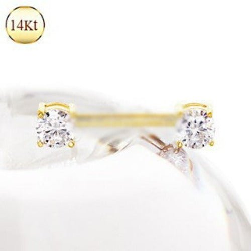 14Kt Yellow Gold Prong Setting CZ Nipple Bar-0