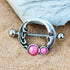 316L Stainless Steel Crescent Moon Nipple Ring with Pink Synthetic Opal-0