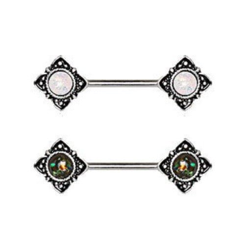 Mystical Flower Nipple Bar with Synthetic Opal-1