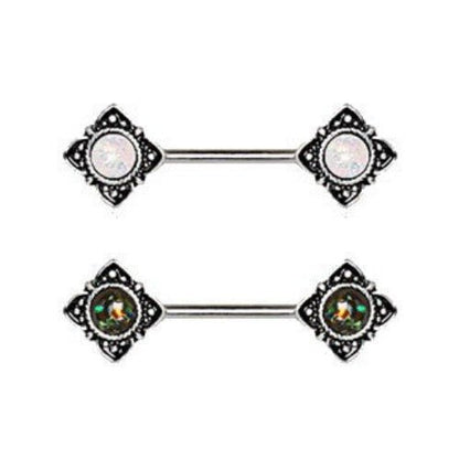 Mystical Flower Nipple Bar with Synthetic Opal-1