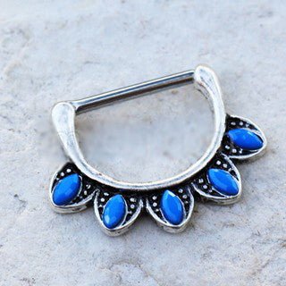 316L Stainless Steel Turquoise Tribal Nipple Clicker Ring-0