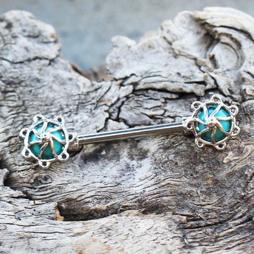 316L Surgical Steel Turquoise Stone Carousel Nipple Bar-0