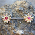 Gold Plated Rainbow CZ Flower Nipple Bar-0