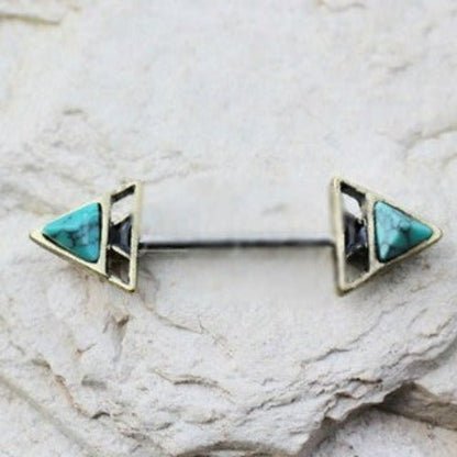 Gold Plated Turquoise Triangle Pyramid Nipple Bar-0