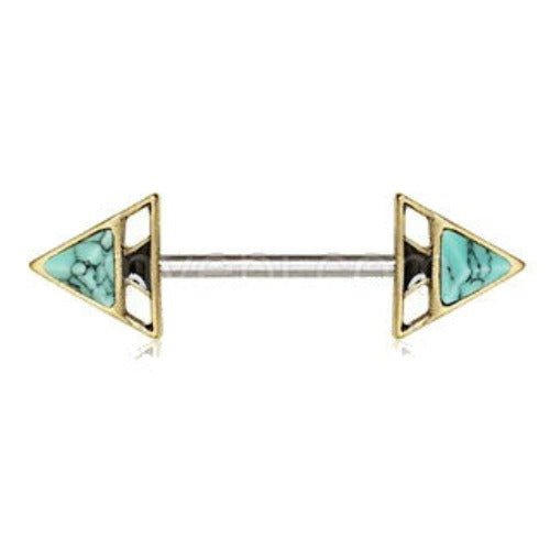 Gold Plated Turquoise Triangle Pyramid Nipple Bar-1