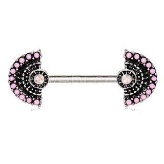 316L Stainless Steel Jeweled Fan Nipple Bar-0