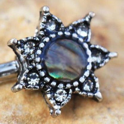 316L Stainless Steel Abalone Shell Inlay Star Nipple Bar-1