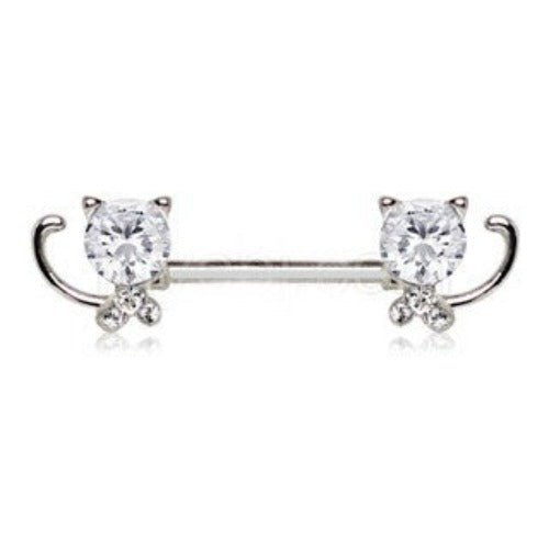 316L Stainless Steel Jeweled Kitty Cat Nipple Bar-1