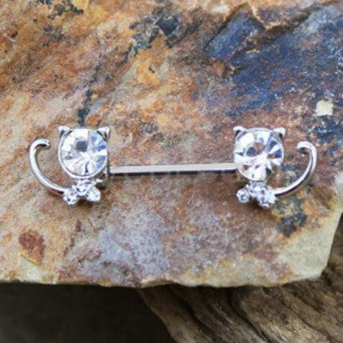 316L Stainless Steel Jeweled Kitty Cat Nipple Bar-0