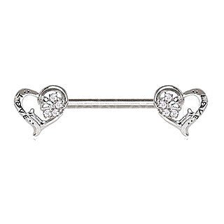 316L Stainless Steel Jeweled Lovely Heart Nipple Bar-1