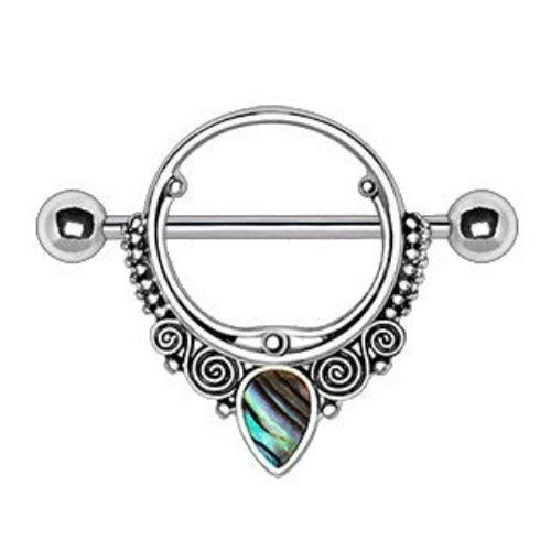 Ornate Nipple Shield with Tear Drop Abalone-1