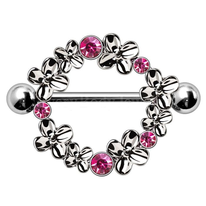 316L Stainless Steel Pink Flower Wreath Nipple Shield-1