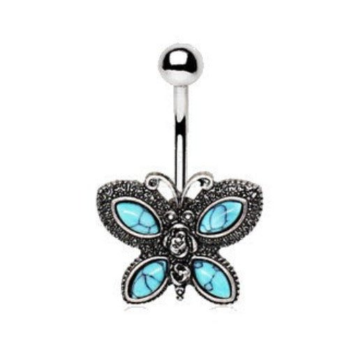 316L Stainless Steel Antique Turquoise Butterfly Navel Ring-1