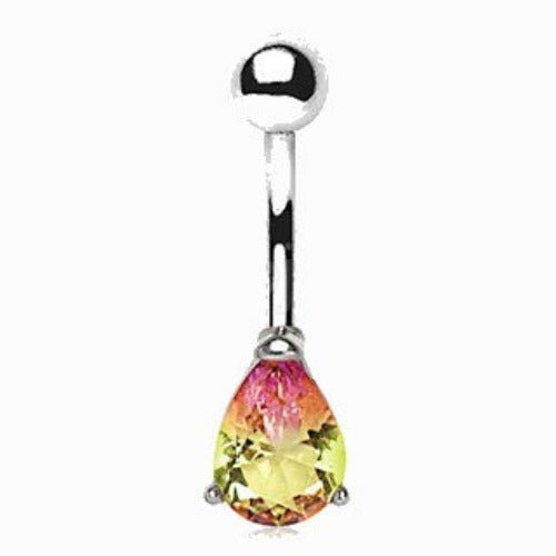 316L Stainless Steel Teardrop Synthetic Watermelon Tourmaline Navel Ring-1