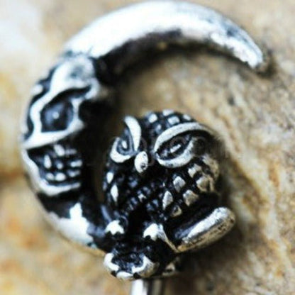 316L Stainless Steel Gothic Owl on the Moon Skeleton Key Navel Ring-1