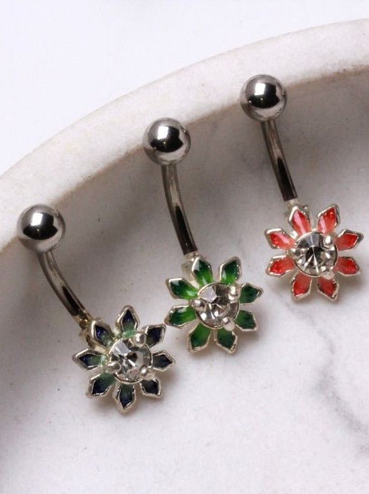 316L Stainless Steel Flower Navel Ring-0