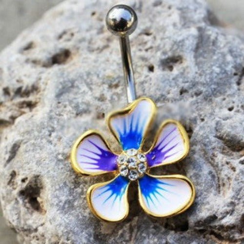 Jeweled Hibiscus Flower Navel Ring-0