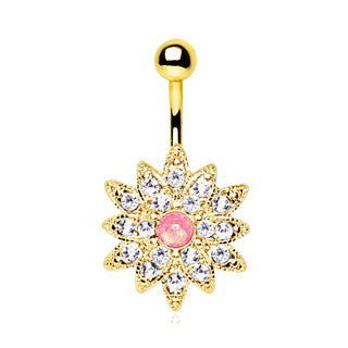 Gold Plated Gleaming Sunburst Flower Navel Ring-1