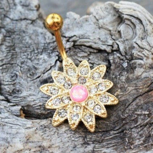 Gold Plated Gleaming Sunburst Flower Navel Ring-0